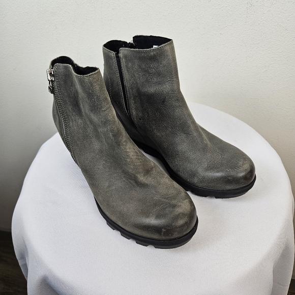 Sorel Joan Of Arctic Wedge II Boots Zip Waterproof Leather Quarry 9.5 - Picture 2 of 9